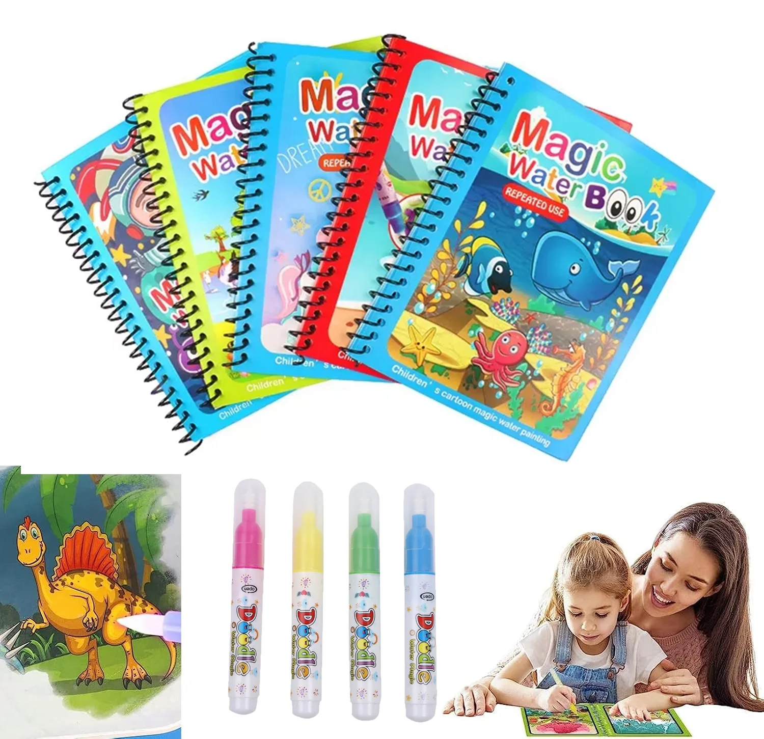 Libro mágico de pintura de acu - Reusable Water Magic Coloring Book reseña y precio