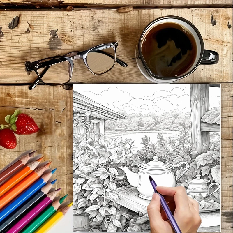 Libro para colorear Tea In The - Adult Coloring Book Stress Relief reseña y precio
