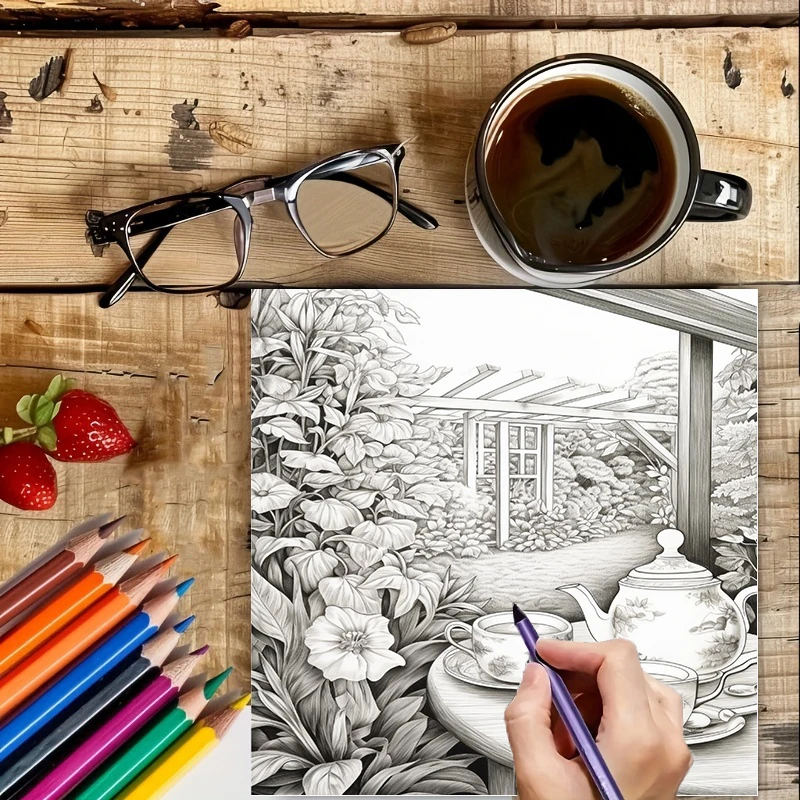 Libro para colorear Tea In The - Adult Coloring Book Stress Relief reseña y precio